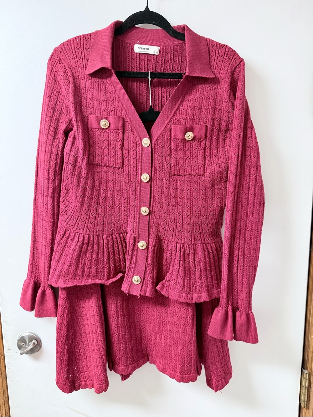NWOT Peek & Sleek Raspberry Red Ribbed Knit Peplum Mini Dress